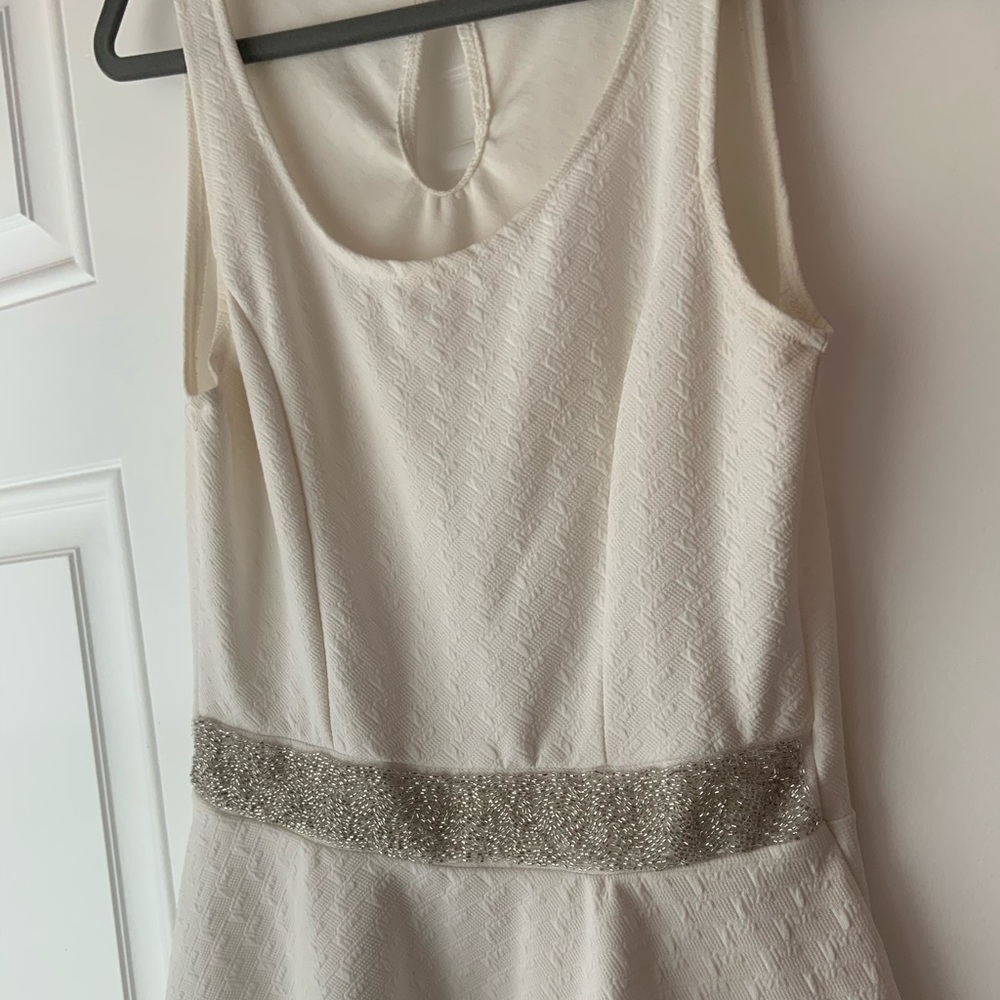 White Textured Peplum Top with Silver Beaded Belt